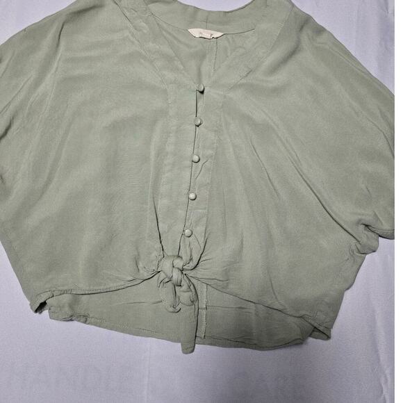 Sim & Sam Crop Top Button Up with Tie Green Women's Size Small - Picture 2 of 6
